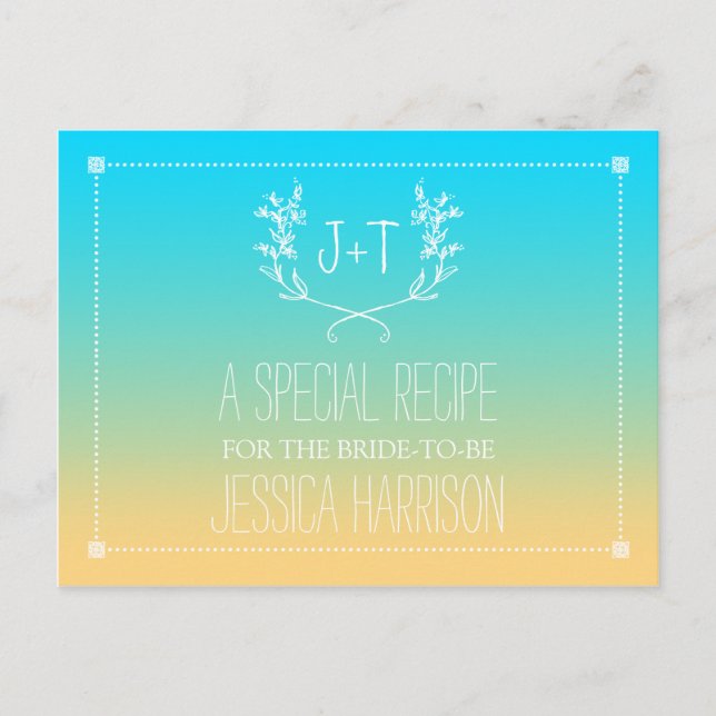 Postal De Invitación Monograma Wreath Beach Ombre Brimbre Ducha de Made (Anverso)