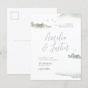 Postal De Invitación Montañas acuarelas Boda de destino al aire libre