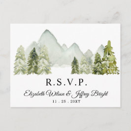 Postal De Invitación Montañas de acuarela rustica Invierno de Pino RSVP