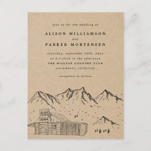 Postal De Invitación Montañas y Bodas de chozas de Kraft rústico