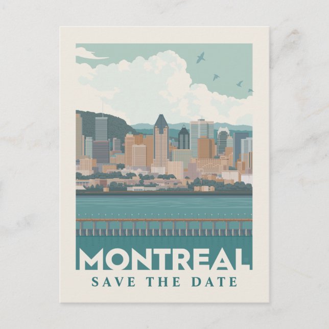 Postal De Invitación Montreal, Canadá | Skyline | Reserva la fecha (Anverso)