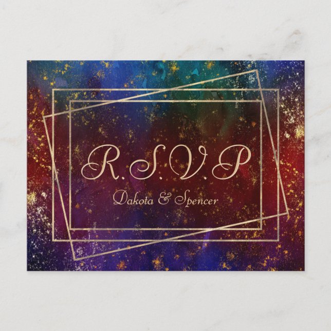 Postal De Invitación Moody Ombre | Tono de jeta oscura Tone Gold Stars  (Anverso)