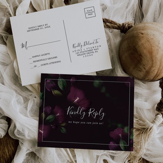 Postal De Invitación Moody Purple Bloom Patrón Simple RSVP Postcard (Subido por el creador)
