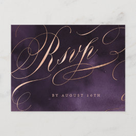 Postal De Invitación Moody púrpura rosa dorado caligrafía boda RSVP