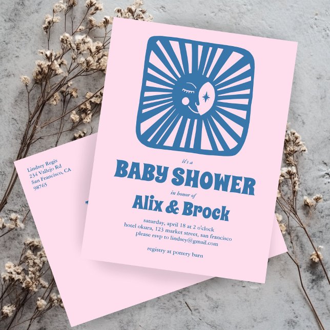 Postal De Invitación Moon Glow Boho Modern Cute Personalizado Baby Show (Moon Glow Boho Modern Cute Custom Baby Shower Pink Invitation Postcard
)