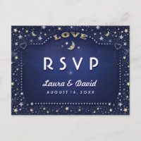 Moon & Stars Navy Blue Gold White Mating RSVP