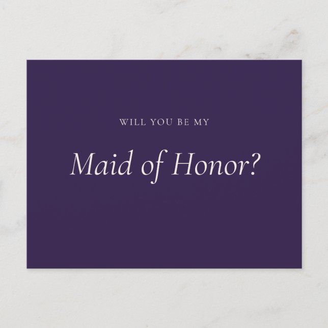 Postal De Invitación Morado Medianoche ¿Serás Mi Dama de Honor? (Anverso)