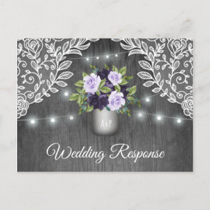 Postal De Invitación Morado Plata Gris Floral Rústica Boda de Jar RSVP