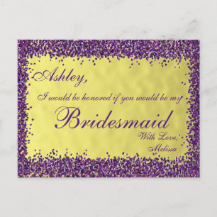 Postal De Invitación Morado y oro - ¿Serás mi dama de honor?