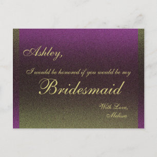 Postal De Invitación Morado y oro - ¿Serás mi dama de honor?