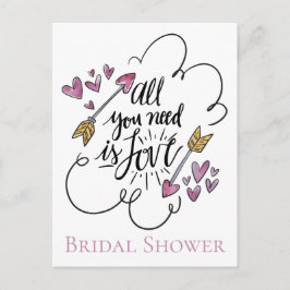 Postal De Invitación Morple Bridal Shower Love Hearts Arrow Boda