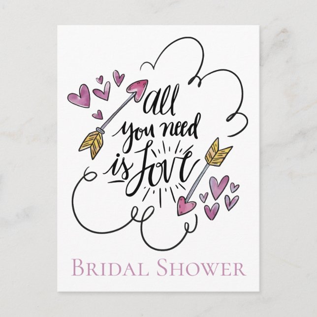 Postal De Invitación Morple Bridal Shower Love Hearts Arrow Boda (Anverso)