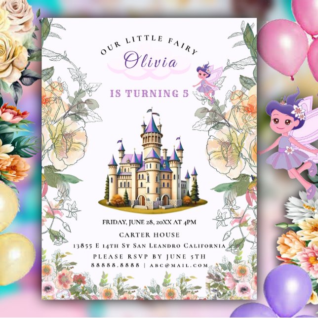 Postal De Invitación Morple Castle Fairytale tema del cumpleaños con ha (Subido por el creador)