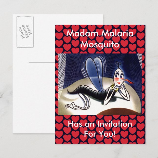 Postal De Invitación Mosquito Señora Vintage Malaria (Anverso / Reverso)