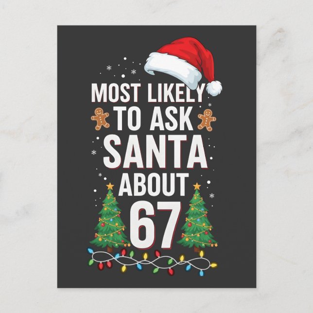 Postal De Invitación Most Likely To Ask Santa About 67 Six Seven Xmas  (Anverso)