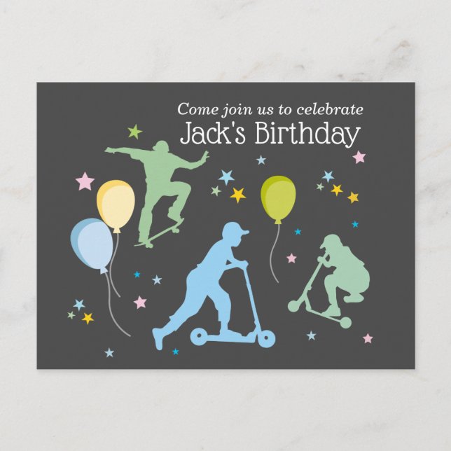 Postal De Invitación Motocicletas, bicicletas, patinetas, paseo por enc (Anverso)