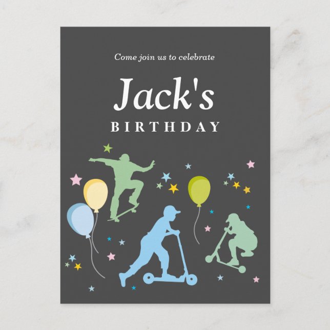 Postal De Invitación Motocicletas, bicicletas, patinetas, paseo por enc (Anverso)