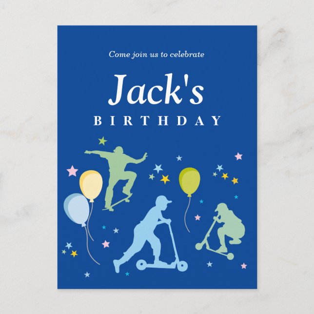 Postal De Invitación Motocicletas, bicicletas, patinetas, paseo por enc (Anverso)