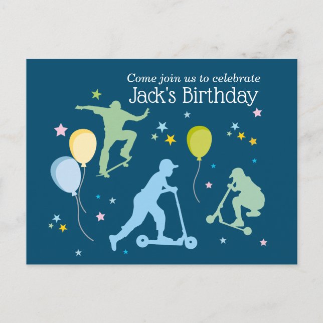 Postal De Invitación Motocicletas, bicicletas, patinetas, paseo por enc (Anverso)