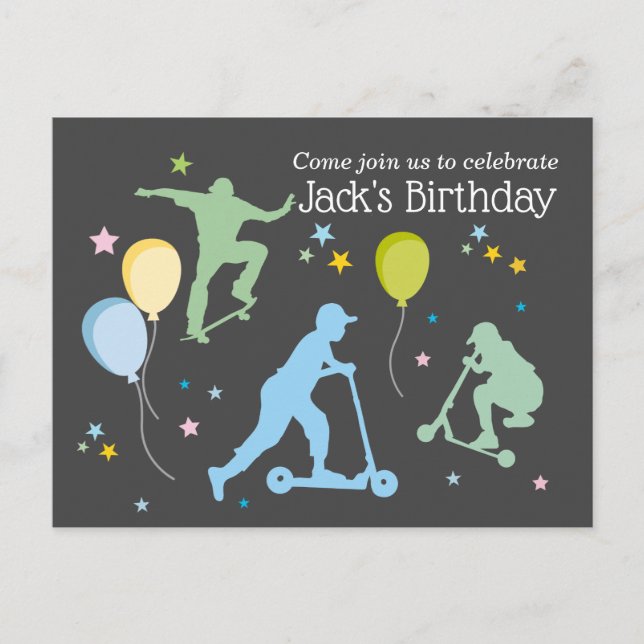 Postal De Invitación Motocicletas, bicicletas, patinetas, paseo por enc (Anverso)