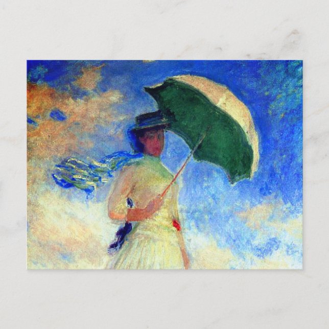 Postal De Invitación Mujer Monet con una sombrilla a la derecha (Anverso)