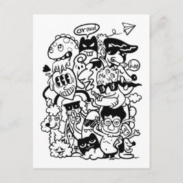 Postal De Invitación Multitud de personajes de caricatura quirky