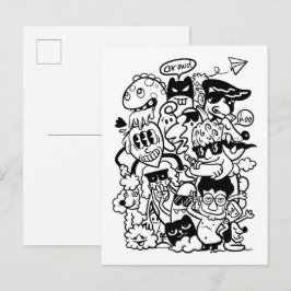 Postal De Invitación Multitud de Personajes de Dibujos Animados Excéntr