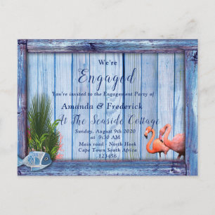 Postal De Invitación Mundos submarinos y textura de madera azul Comprom