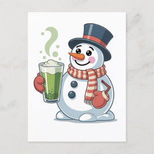Postal De Invitación Muñeco de nieve sosteniendo bebida de matcha Amant
