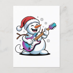 Postal De Invitación Muñeco de nieve tocando guitarra eléctrica rock de