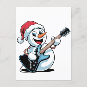 Postal De Invitación Muñeco de nieve tocando guitarra eléctrica Santa N