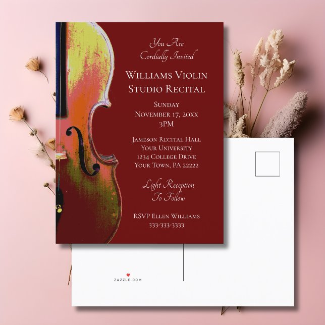 Postal De Invitación Música clásica Violín Concierto Recital Rojo (Subido por el creador)