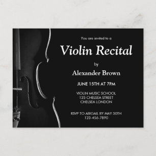 Postal De Invitación Música de Concierto de Recital de Violín Negro Mod