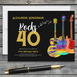 Postal De Invitación Música para Fiesta de Cumpleaños 40 Guitarra Rocks