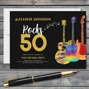 Postal De Invitación Música para Fiesta de Cumpleaños 50 Guitarra Rocks