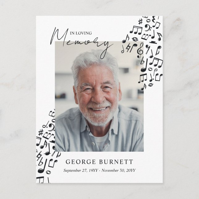 Postal De Invitación Musician Music Teacher Notes In Loving Memory (Anverso)
