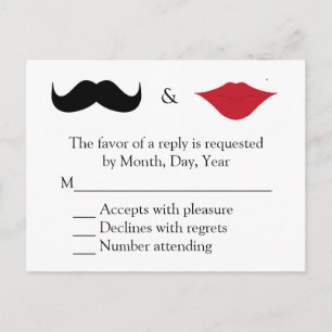 Postal De Invitación Mustache y labios RSVP