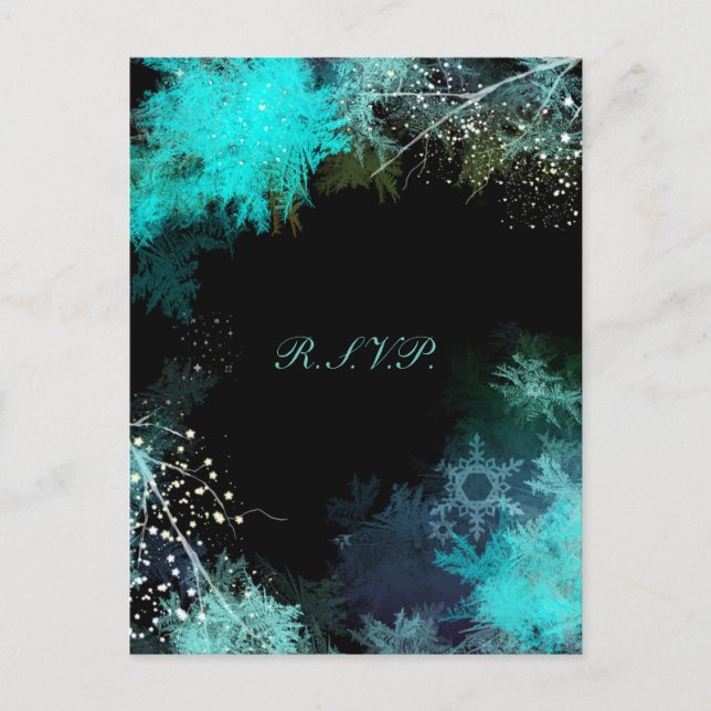 Postal De Invitación Mystic Turquoise Forest Wedding RSVP (Anverso)