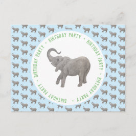 Postal De Invitación Nacimiento azul de la luz del elefante bebé