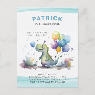 Postal De Invitación Nacimiento de la acuarela del niño de los dinosaur