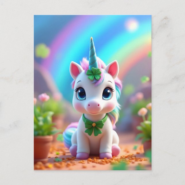 Postal De Invitación Nacimiento de unicornio y arcoiris, cumpleaños de  (Anverso)