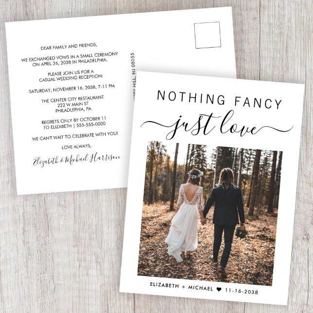 Postal De Invitación Nada Fancy Love Just Love Photo Wedding Recepción (Subido por el creador)