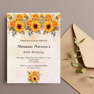 Postal De Invitación Naranja amarillo rústico con flores solares de cum