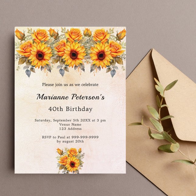 Postal De Invitación Naranja amarillo rústico con flores solares de cum (Subido por el creador)