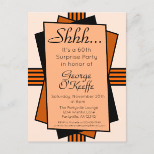 Postal De Invitación Naranja Art Deco 60 Fiesta sorpresa Cumpleaños