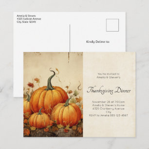 Postal De Invitación Naranja Calabazas Rústico Día de Acción de Gracias