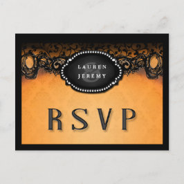 Postal De Invitación Naranja de Halloween y RSVP con elegancia negra