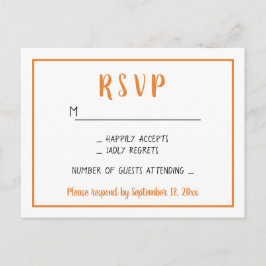 Postal De Invitación Naranja de RSVP otoño fiesta de boda Minimalista
