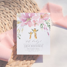 Postal De Invitación Naranja Pastel y Girafa Floral Rosa Baby Shower