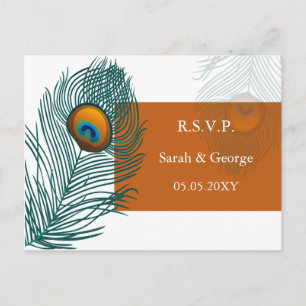 Postal De Invitación naranja pavo real rsvp